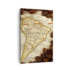 Bild auf Leinwand - Leinwandbild - Eine Karte von Südamerika, umgeben von Kaffeebohnen. - 80x120cm - Woher kommt der beste Kaffee? - Moderne Wanddekoration für Wohnzimmer und Schlafzimmer ARTTOR