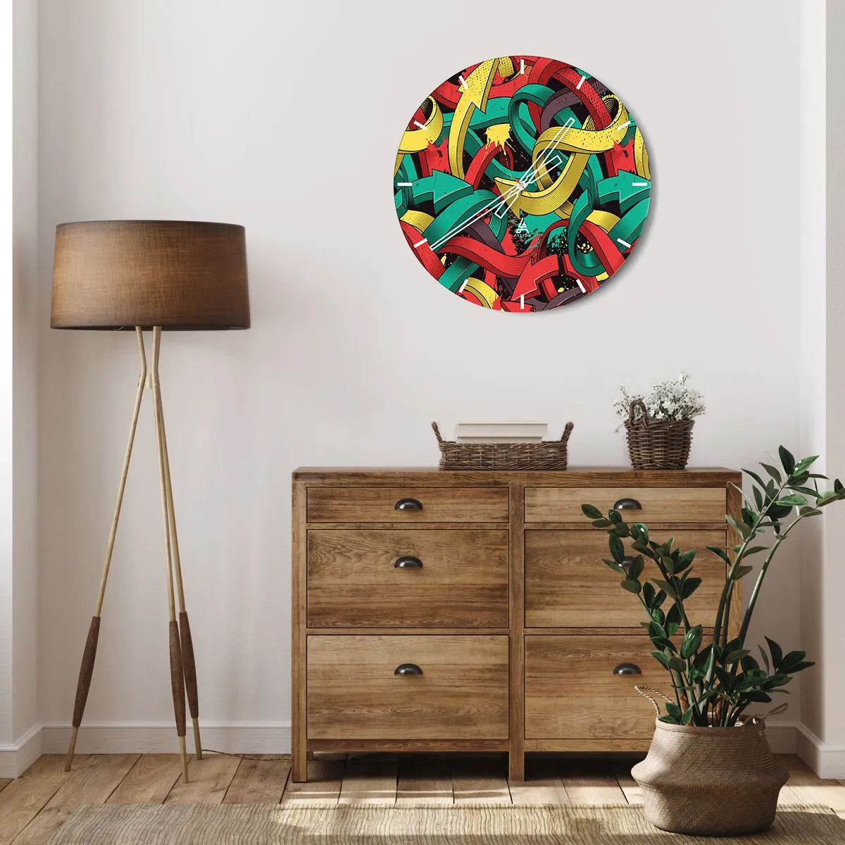 Wanduhr - Glasuhr - Bunte Pfeile im dynamischen Comic-Stil - 30x30cm - Welcher Weg zum Ziel? - Moderne Wanddekoration für Wohnzimmer, Küche und Schlafzimmer ARTTOR