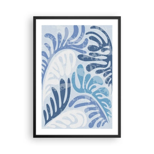 Poster in einem schwarzem Rahmen - Abstrakte Komposition aus Blättern in Blautönen - 50x70cm - Blaue Farne - Moderne Wanddekoration für Wohnzimmer und Schlafzimmer ARTTOR