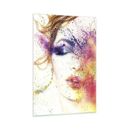Glasbild - Bild auf glas - Ein künstlerisches Frauenportrait in ausdrucksstarken Aquarellfarben. - 80x120cm - Regenbogenschwindel - Moderne Wanddekoration für Wohnzimmer und Schlafzimmer ARTTOR