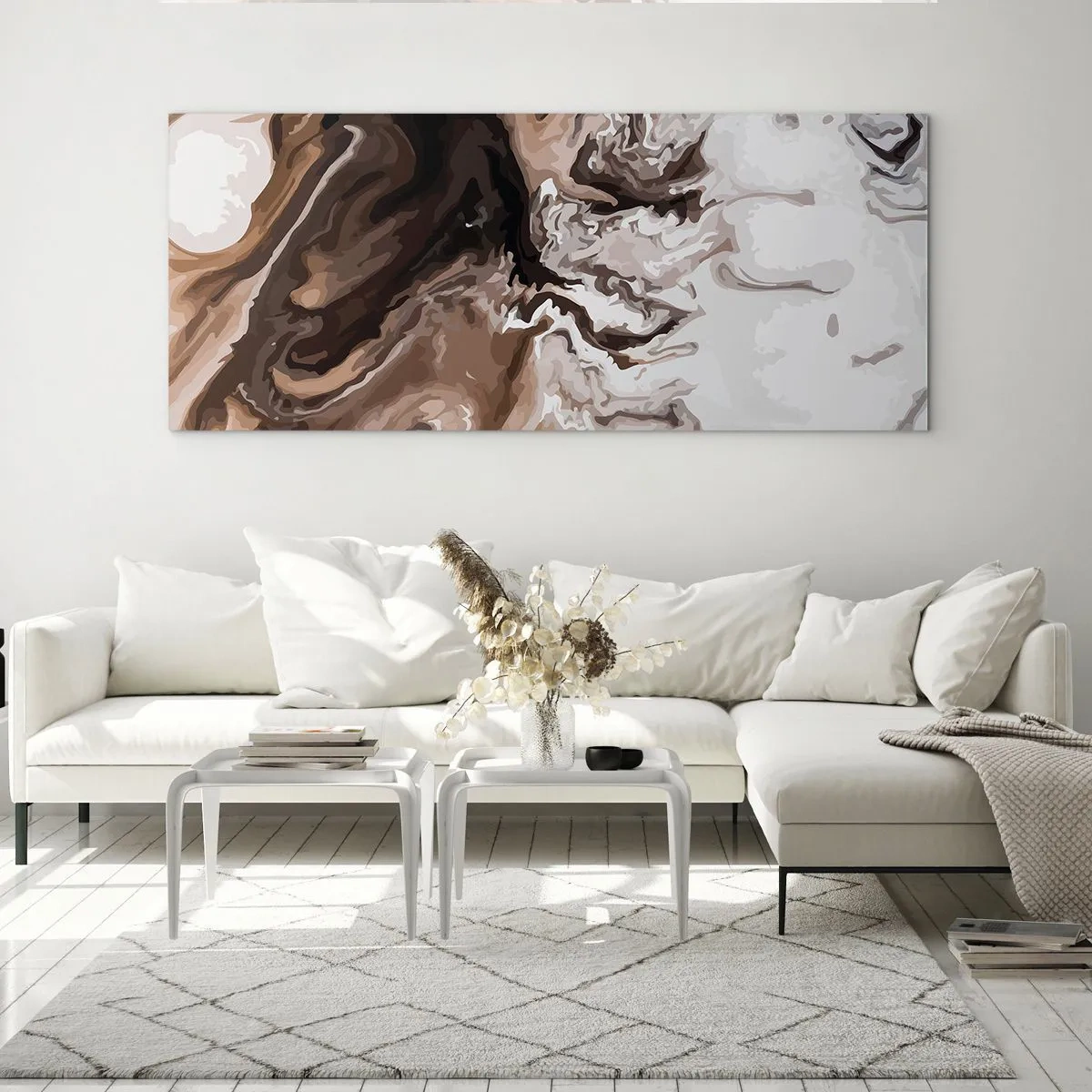 Glasbild - Bild auf glas - Abstraktion in Brauntönen mit dynamischen Linien - 120x50cm - Farbkontrast - Moderne Wanddekoration für Wohnzimmer und Schlafzimmer ARTTOR