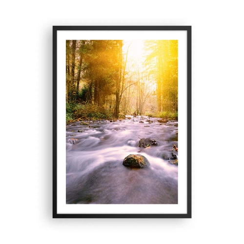 Poster in einem schwarzem Rahmen - Ein Bach im Wald im Sonnenlicht - 50x70cm - Malachit im Silber- und Goldrahmen - Moderne Wanddekoration für Wohnzimmer und Schlafzimmer ARTTOR