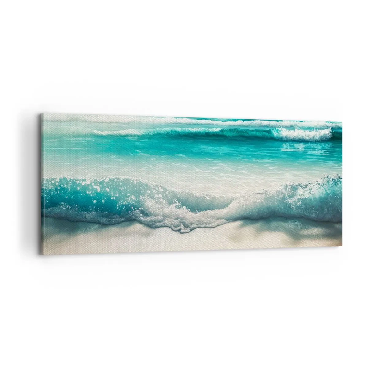 Bild auf Leinwand - Leinwandbild - Meereswellen an einem hellen Sandstrand - 120x50cm - Frieden des Ozeans - Moderne Wanddekoration für Wohnzimmer und Schlafzimmer ARTTOR