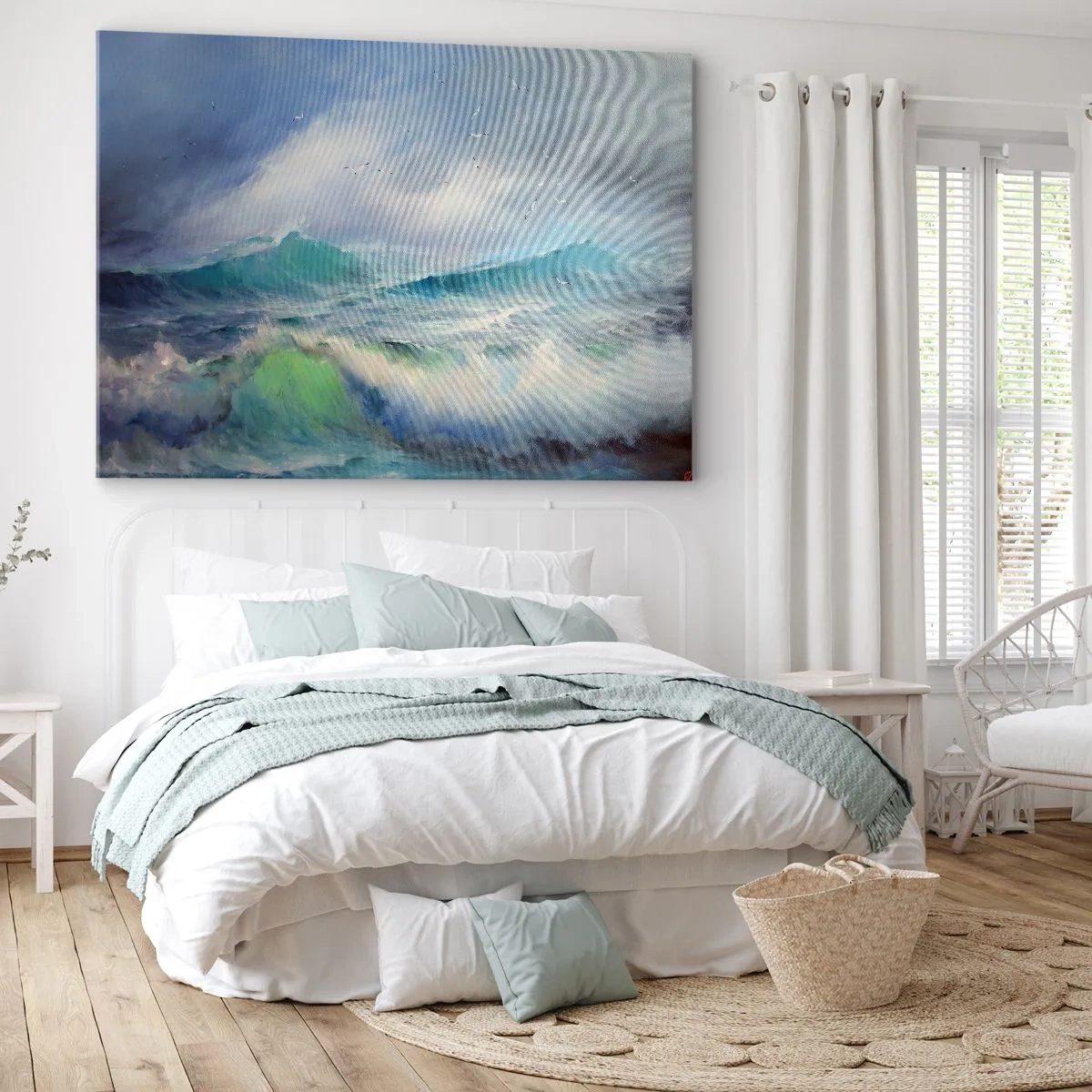 Bild auf Leinwand - Leinwandbild - Raue Wellen auf dem Ozean - 100x70cm - Der wind heulte mit Triumph - Moderne Wanddekoration für Wohnzimmer und Schlafzimmer ARTTOR