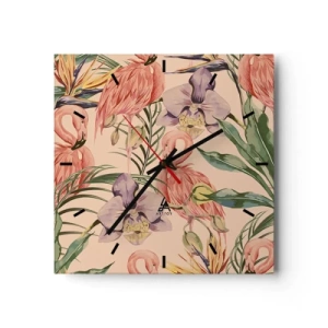 Wanduhr - Glasuhr - Rosa Ballett in Blumen - 40x40 cm