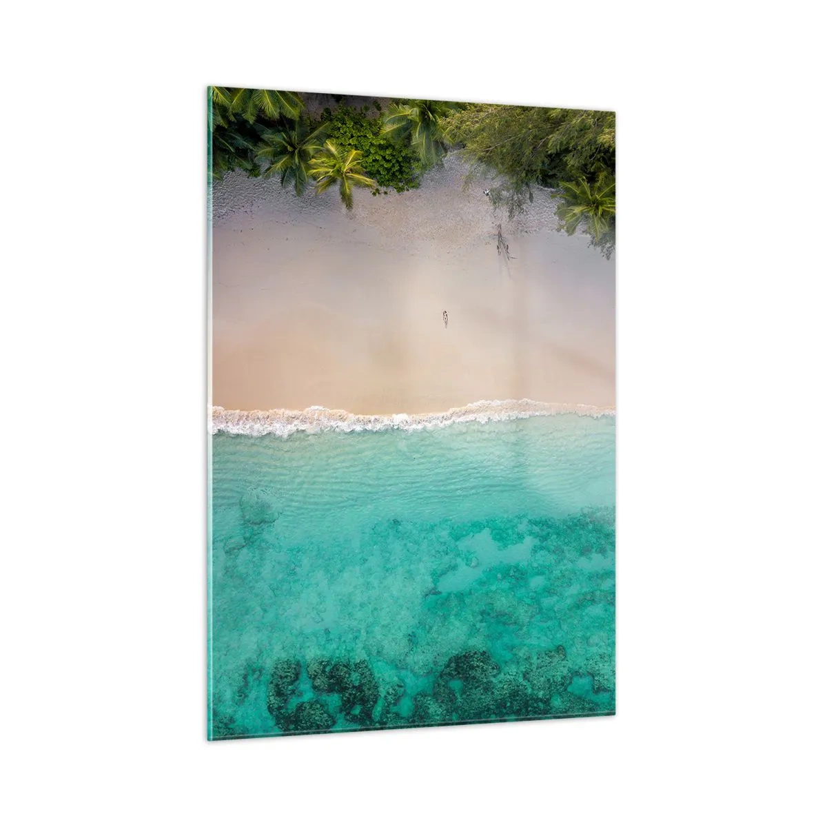 Glasbild - Bild auf glas - Luftaufnahme eines tropischen Strandes und des türkisfarbenen Meeres - 50x70cm - Paradiesstrand - Moderne Wanddekoration für Wohnzimmer und Schlafzimmer ARTTOR