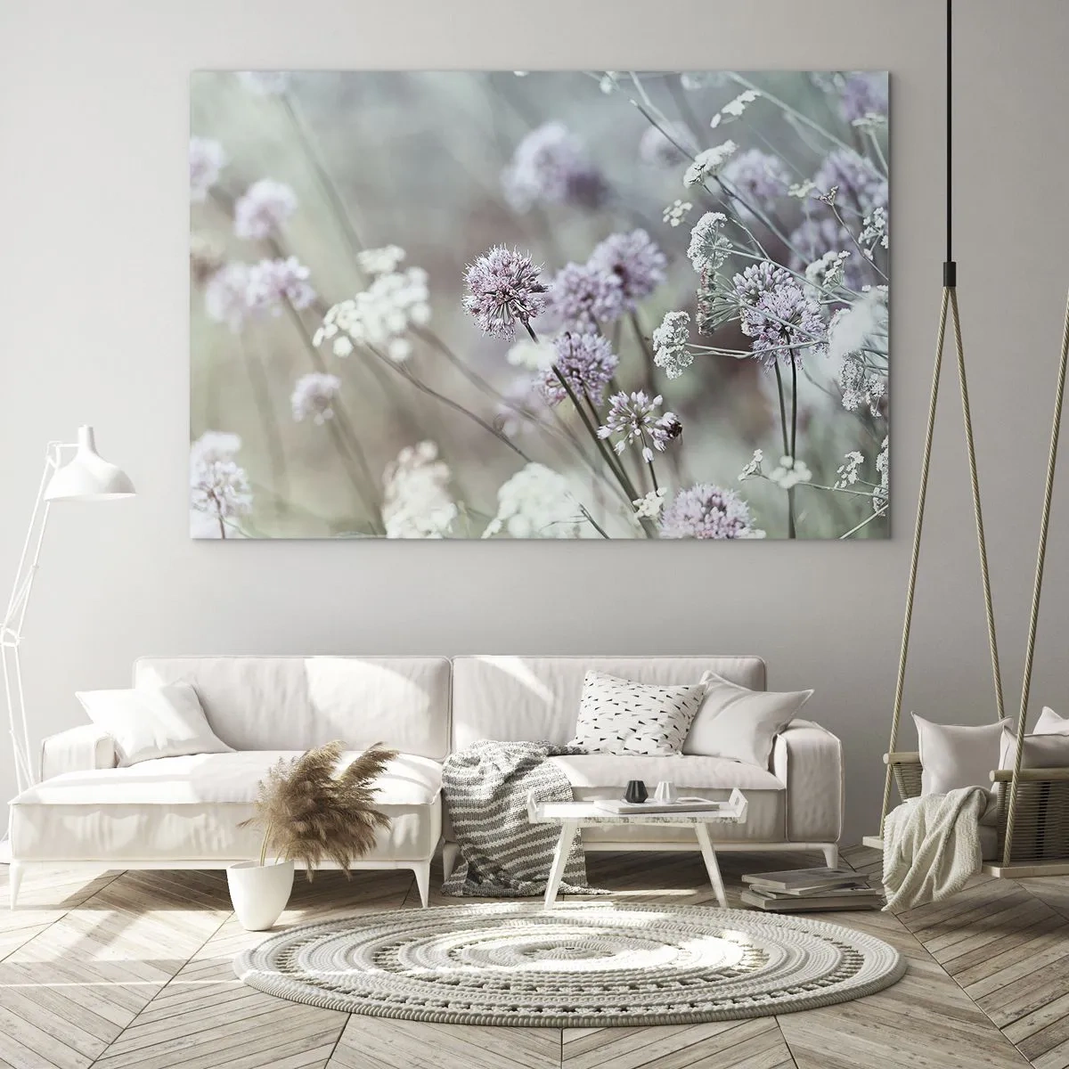 Glasbild - Bild auf glas - Zarte Wildblumen in Pastelltönen - 70x50cm - Süße filigrane Kräuter - Moderne Wanddekoration für Wohnzimmer und Schlafzimmer ARTTOR