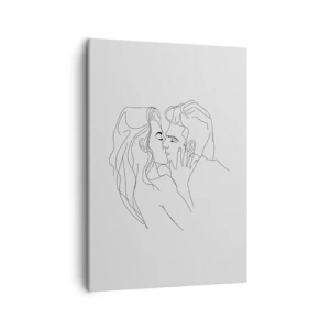 Bild auf Leinwand - Leinwandbild - Die Umrisse eines sich küssenden Paares auf hellem Hintergrund - 50x70cm - Dieselbe Linie - Moderne Wanddekoration für Wohnzimmer und Schlafzimmer ARTTOR