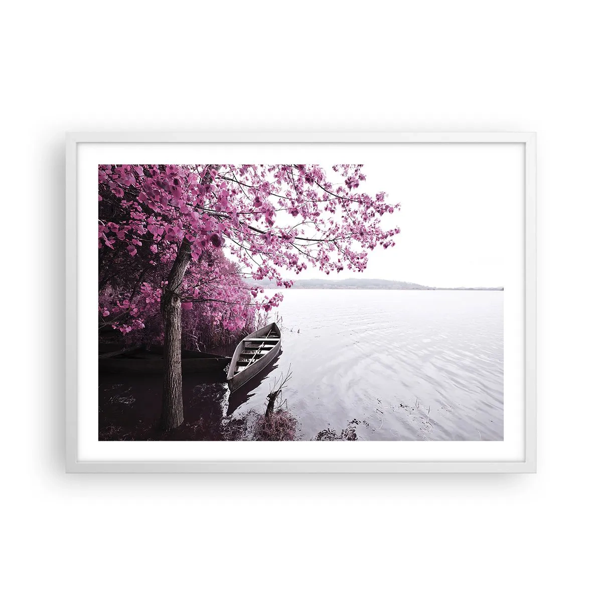 Poster in einem weißen Rahmen - In rosa Stille - 70x50 cm