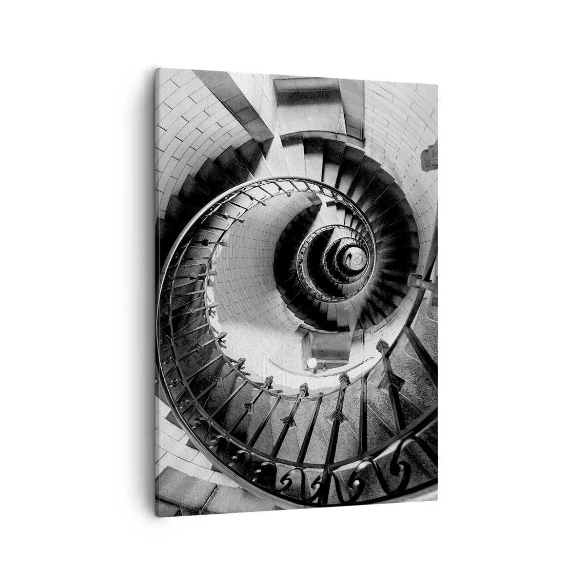 Bild auf Leinwand - Leinwandbild - Schwarz-Weiß-Fotografie einer Wendeltreppe aus der Vogelperspektive - 50x70cm - Höher und höher - Moderne Wanddekoration für Wohnzimmer und Schlafzimmer ARTTOR