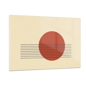 Glasbild - Bild auf glas - Minimalistische Grafik mit rotem Kreis und Linien - 120x80cm - Immer wieder und weiter - Moderne Wanddekoration für Wohnzimmer und Schlafzimmer ARTTOR