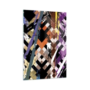 Glasbild - Bild auf glas - Abstrakte Komposition mit farbigen Linien auf schwarzem Hintergrund - 70x100cm - Quadriert - Moderne Wanddekoration für Wohnzimmer und Schlafzimmer ARTTOR