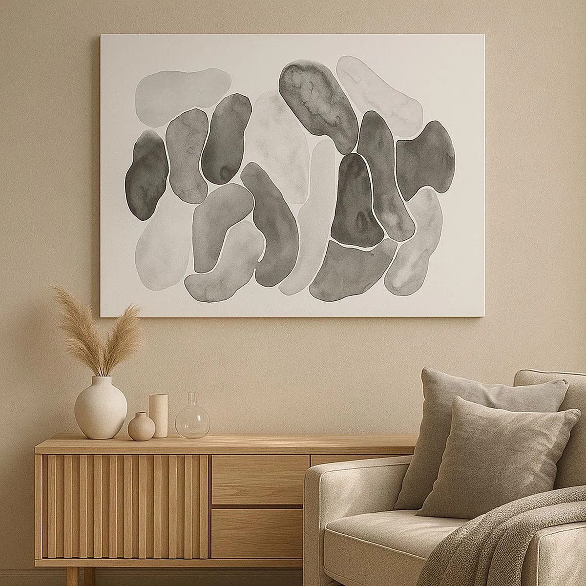 Bild auf Leinwand - Leinwandbild - Schwarz-weiße Abstraktion mit unregelmäßigen Flecken auf weißem Hintergrund - 70x50cm - Felsige Abstraktion - Moderne Wanddekoration für Wohnzimmer und Schlafzimmer ARTTOR