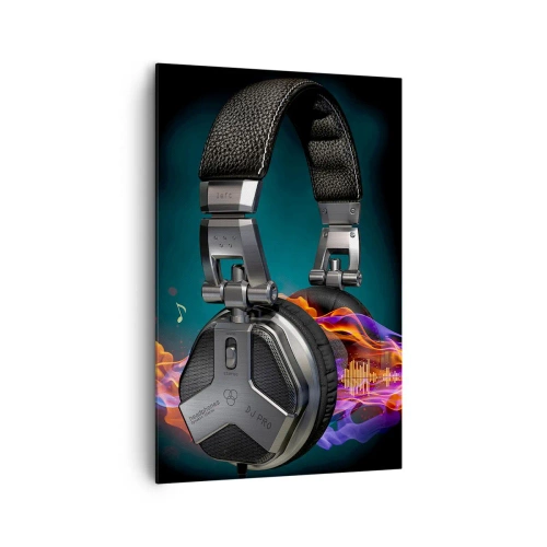 Bild auf Leinwand - Leinwandbild - Schwarze Kopfhörer mit farbenfrohem Musikvisualisierungseffekt - 80x120cm - Feuer der Musik - Moderne Wanddekoration für Wohnzimmer und Schlafzimmer ARTTOR