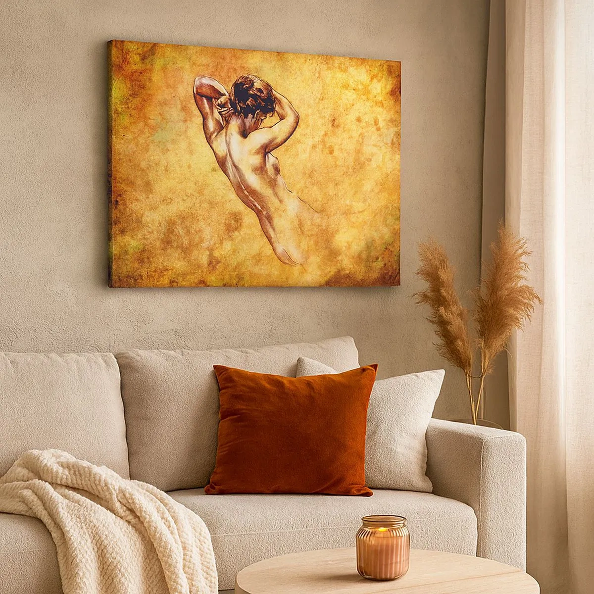 Bild auf Leinwand - Leinwandbild - Künstlerischer weiblicher Akt auf goldenem Hintergrund im klassischen Stil - 70x50cm - Entdeckt, aber immer noch ein Rätsel - Moderne Wanddekoration für Wohnzimmer und Schlafzimmer ARTTOR