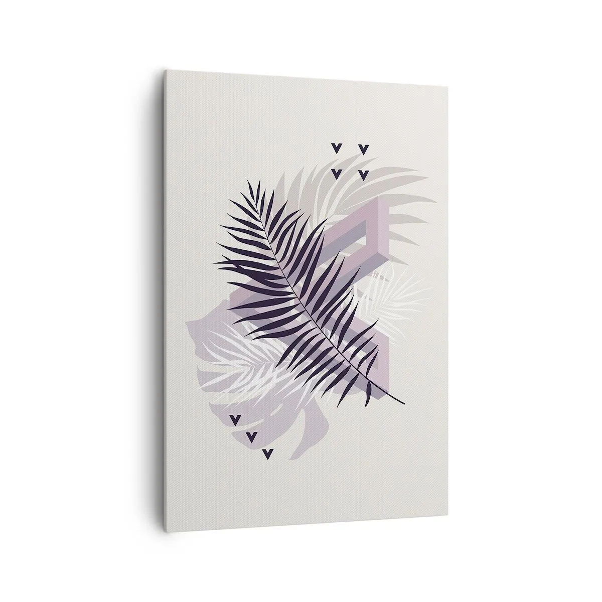 Bild auf Leinwand - Leinwandbild - Eine minimalistische Komposition mit Blättern und geometrischen Formen - 70x100cm - Der Schatten des Schattens - Moderne Wanddekoration für Wohnzimmer und Schlafzimmer ARTTOR