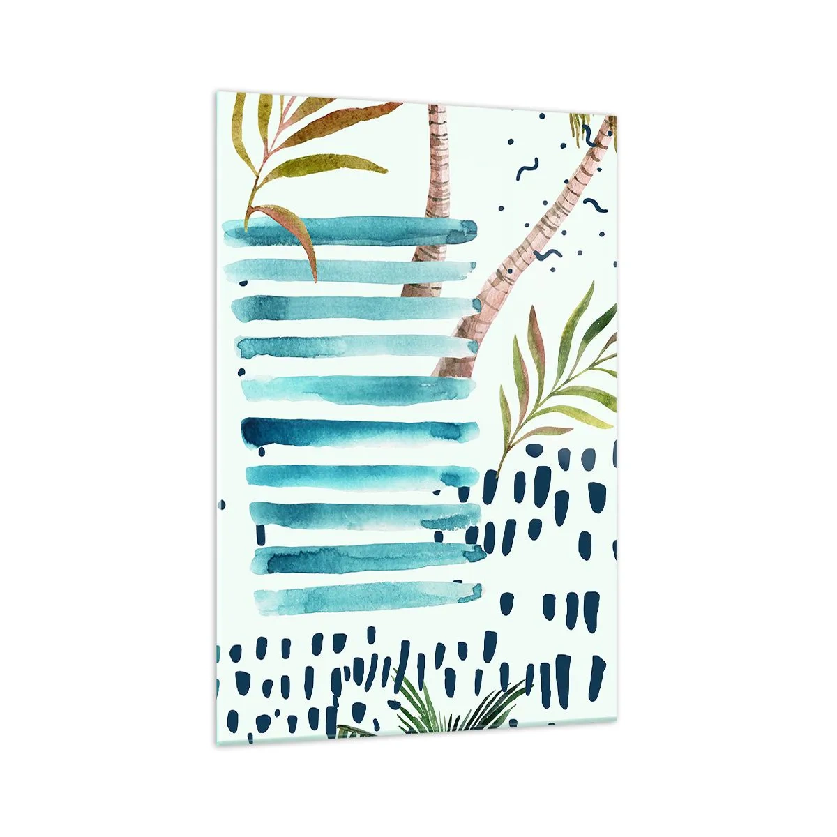 Glasbild - Bild auf glas - Abstraktes Muster mit Palmen und nautischen Akzenten - 70x100cm - Urlaub unter Palmen - Moderne Wanddekoration für Wohnzimmer und Schlafzimmer ARTTOR