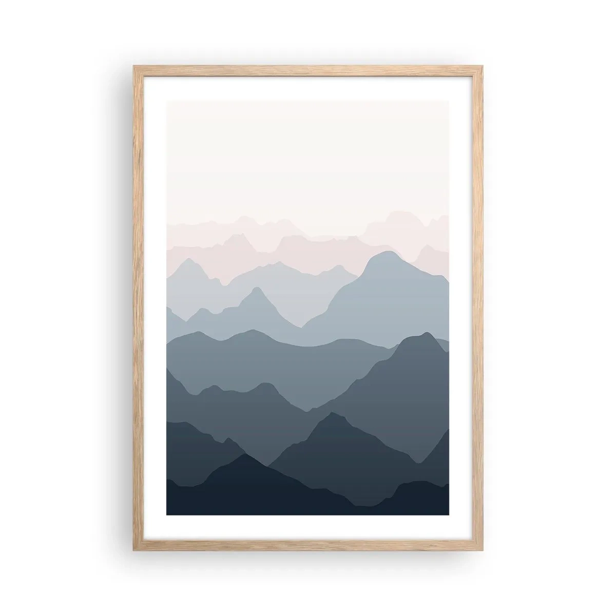 Poster in einem Rahmen aus heller Eiche - Wellen der Berge - 50x70 cm