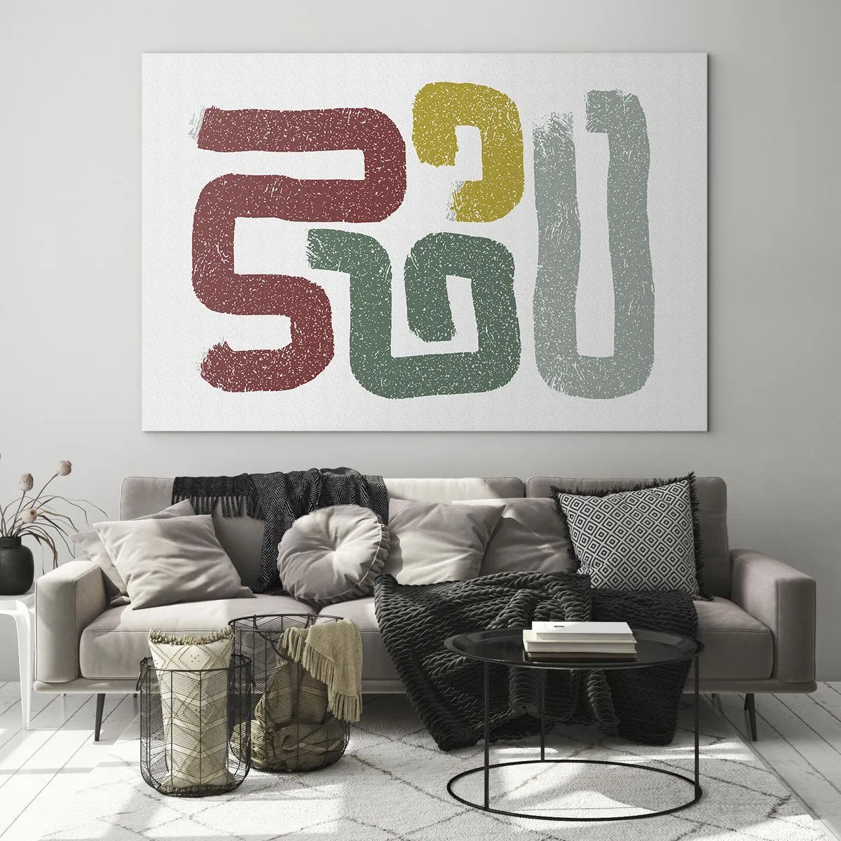 Glasbild - Bild auf glas - Bunte abstrakte Zeichen auf weißem Hintergrund - 70x50cm - In einer unbekannten Sprache - Moderne Wanddekoration für Wohnzimmer und Schlafzimmer ARTTOR