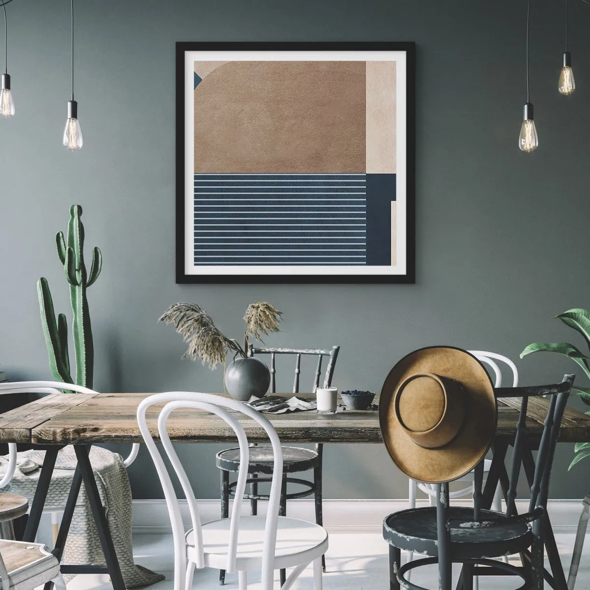 Poster in einem schwarzem Rahmen - Komposition aus Einfachheit und Rundheit - 50x50 cm