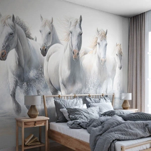 Selbstklebende Fototapete Deluxe Sticker - Weiße Magie - Pferde, Tiere, Aquarell - 450x315 cm