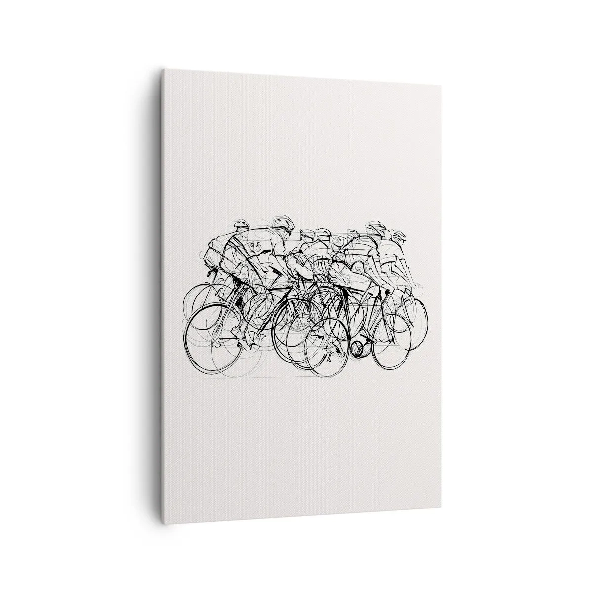 Bild auf Leinwand - Leinwandbild - Eine Gruppe von Radfahrern in Bewegung im minimalistischen Stil - 70x100cm - Gemeinsam als Team - Moderne Wanddekoration für Wohnzimmer und Schlafzimmer ARTTOR