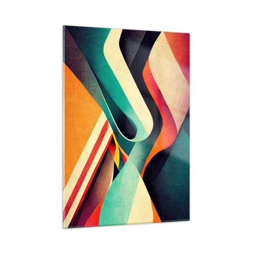 Glasbild - Bild auf glas - Bunte Streifen in einer dynamischen, abstrakten Komposition - 50x70cm - Intensive Komposition - Moderne Wanddekoration für Wohnzimmer und Schlafzimmer ARTTOR