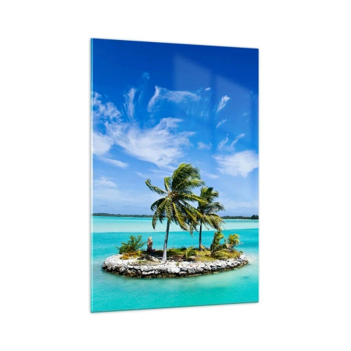 Glasbild - Bild auf glas - Eine exotische Insel mit Palmen auf türkisfarbenem Wasser - 70x100cm - Ein Paradies auf Erden - Moderne Wanddekoration für Wohnzimmer und Schlafzimmer ARTTOR