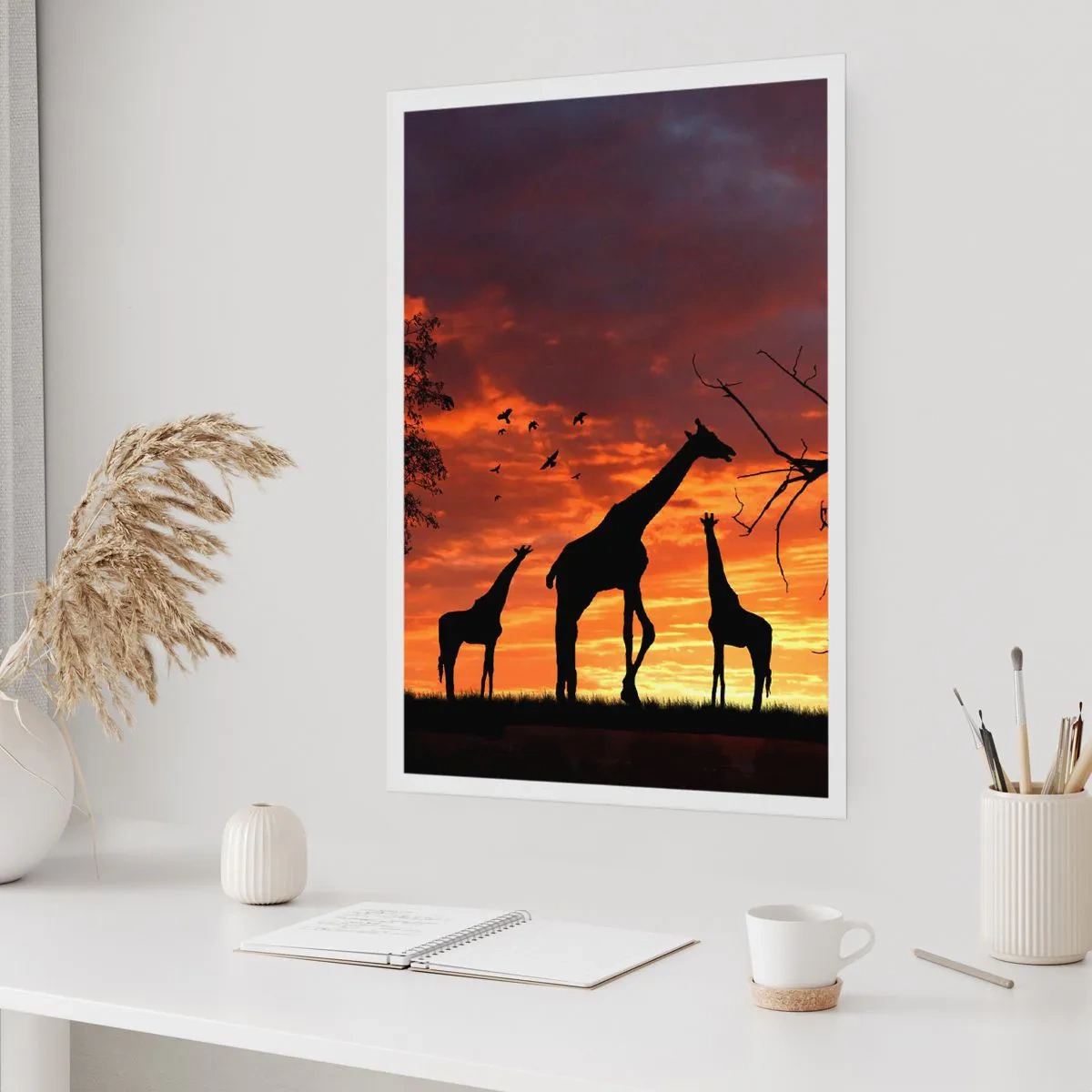 Poster - Silhouetten von Giraffen bei Sonnenuntergang - 50x70cm - Ein kleines Abendessen mit deinen Liebsten - Moderne Wanddekoration für Wohnzimmer und Schlafzimmer ARTTOR