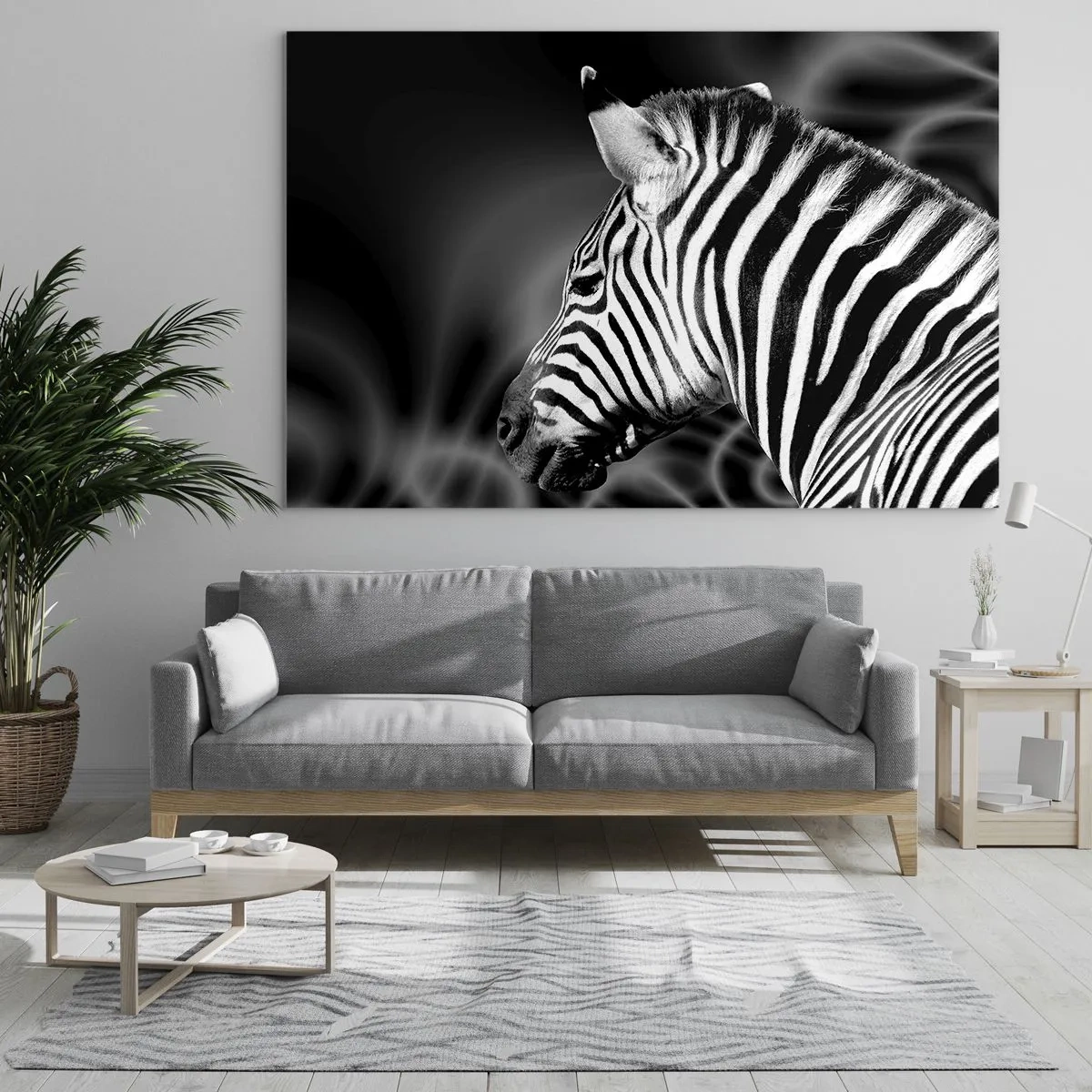 Glasbild - Bild auf glas - Zebra in Schwarz-Weiß-Ästhetik - 70x50cm - Weiß ist weiß und schwarz ist schwarz - Moderne Wanddekoration für Wohnzimmer und Schlafzimmer ARTTOR