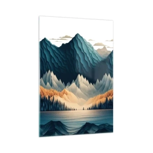 Glasbild - Bild auf glas - Malerische Berge über dem See bei Sonnenuntergang - 70x100cm - Perfekte Berglandschaft - Moderne Wanddekoration für Wohnzimmer und Schlafzimmer ARTTOR