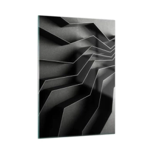 Glasbild - Bild auf glas - Schwarze geometrische Formen mit Tiefe und Helldunkel - 50x70cm - Räumliche Ordnung - Moderne Wanddekoration für Wohnzimmer und Schlafzimmer ARTTOR