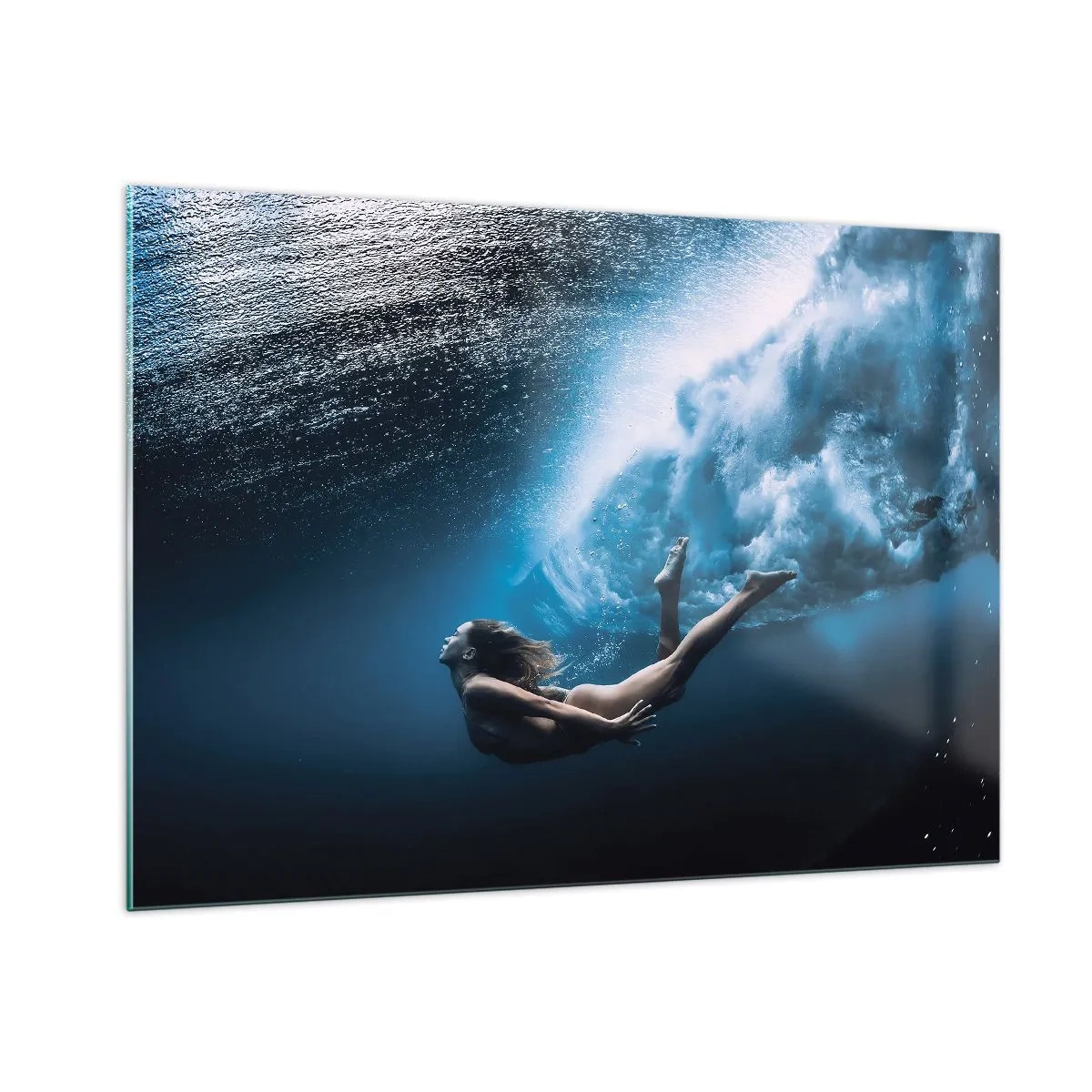 Glasbild - Bild auf glas - Moderne Meerjungfrau - 100x70cm - Moderne Meerjungfrau - Moderne Wanddekoration für Wohnzimmer und Schlafzimmer ARTTOR