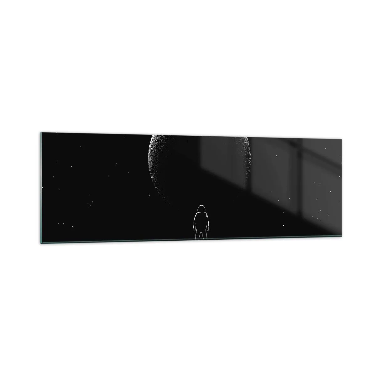 Glasbild - Bild auf glas - Ein Astronaut vor dem Hintergrund eines großen Planeten im Weltraum - 160x50cm - Angesicht zu Angesicht - Moderne Wanddekoration für Wohnzimmer und Schlafzimmer ARTTOR