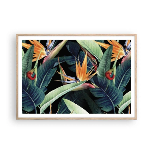 Poster in einem Rahmen aus heller Eiche - Flammende Blumen der Tropen - 100x70 cm