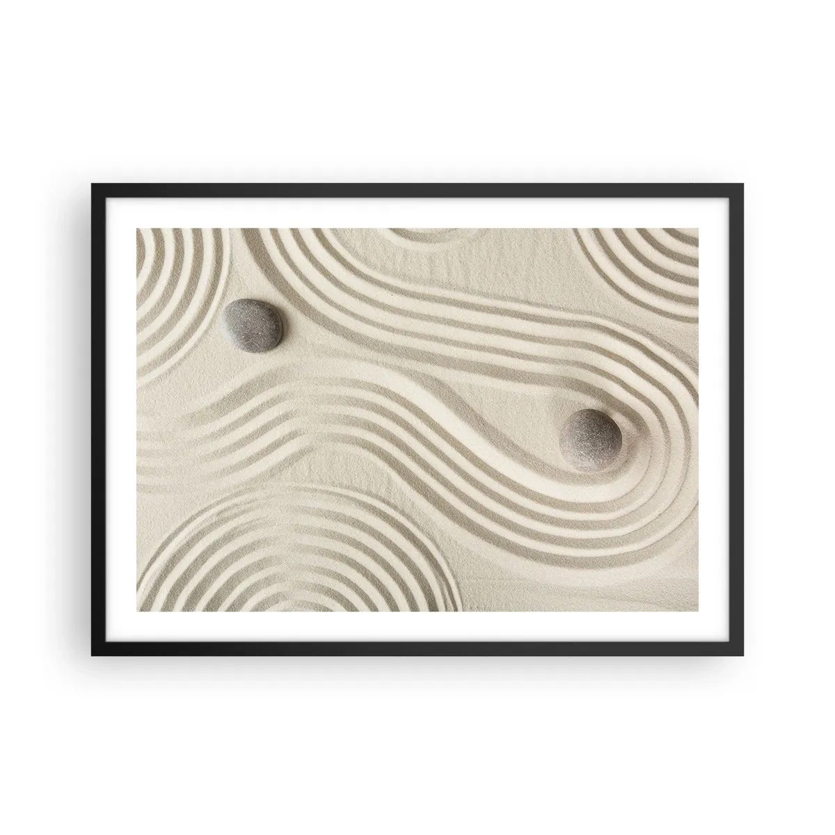 Poster in einem schwarzem Rahmen - Minimalistisches Zen-Design mit Sand und Steinen - 70x50cm - Ein Hauch von Wärme - Moderne Wanddekoration für Wohnzimmer und Schlafzimmer ARTTOR
