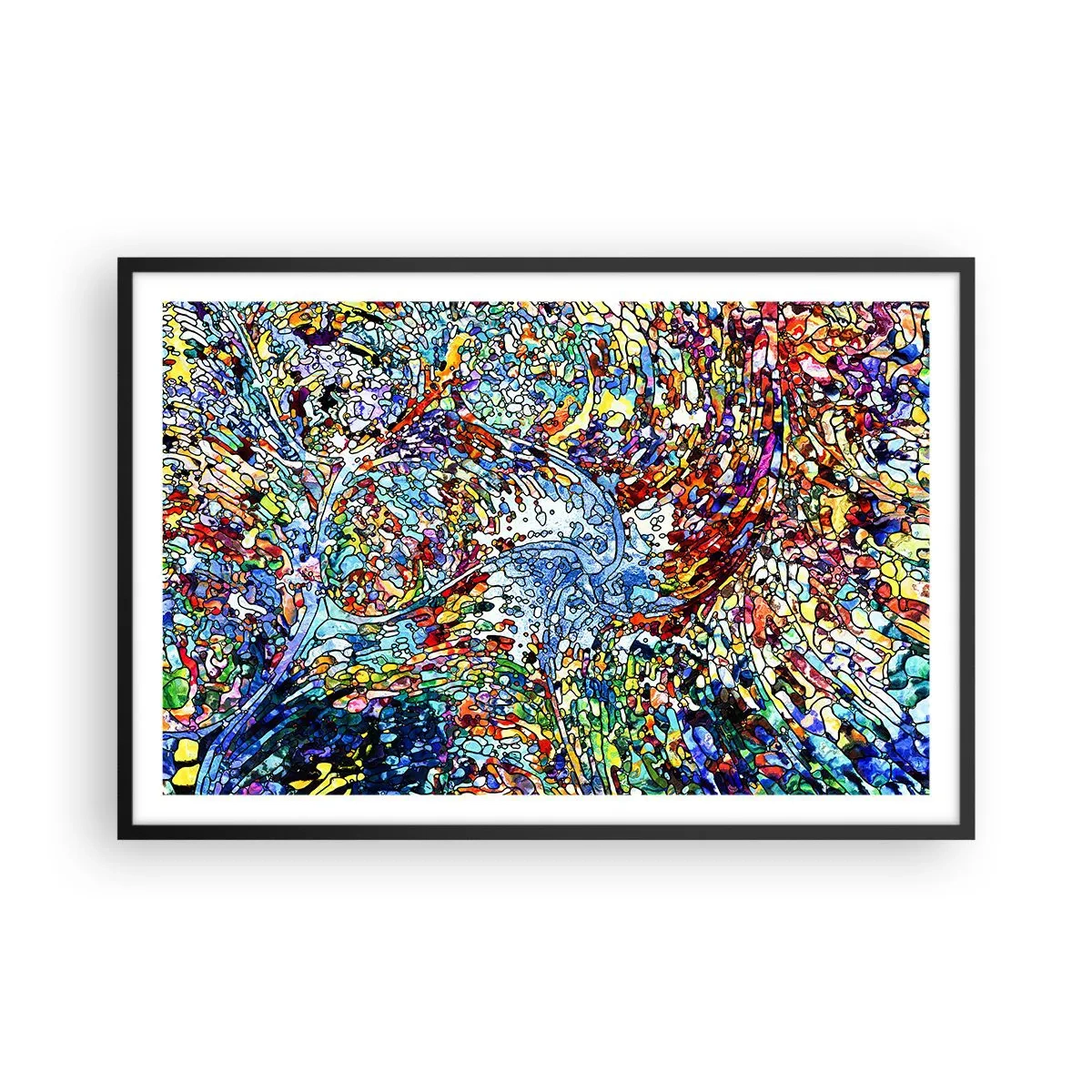 Poster in einem schwarzem Rahmen - Glasmalerei Wassertropfen - 91x61 cm