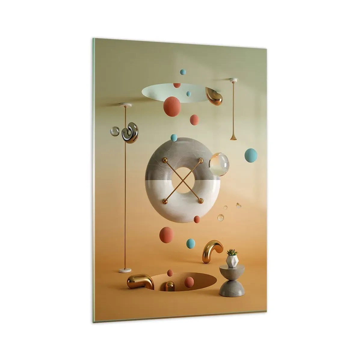 Glasbild - Bild auf glas - Geometrische Figuren in Pastellfarben in surrealistischer Anordnung - 80x120cm - Alles kann passieren - Moderne Wanddekoration für Wohnzimmer und Schlafzimmer ARTTOR