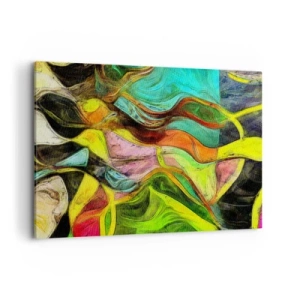 Bild auf Leinwand - Leinwandbild - Eine abstrakte Komposition mit bunten Punkten und dynamischen Linien. - 100x70cm - Bewegung ist Leben - Moderne Wanddekoration für Wohnzimmer und Schlafzimmer ARTTOR