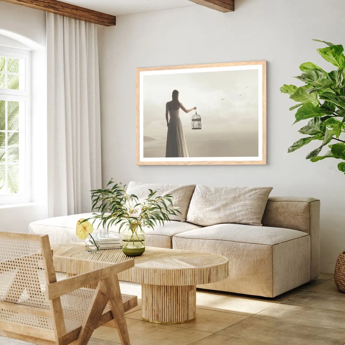 Poster in einem Rahmen aus heller Eiche - Sei frei - 100x70 cm