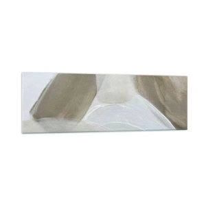 Glasbild - Bild auf glas - Zarte Abstraktion in Beige- und Weißtönen - 160x50cm - Welle aus Weiß - Moderne Wanddekoration für Wohnzimmer und Schlafzimmer ARTTOR