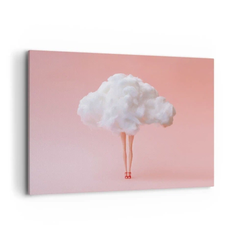 Bild auf Leinwand - Leinwandbild - Beine in einer Wolke auf rosa Hintergrund - 120x80cm - Süßes Versprechen - Moderne Wanddekoration für Wohnzimmer und Schlafzimmer ARTTOR