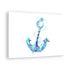 Glasbild - Bild auf glas - Anker mit nautischen Motiven im künstlerischen Stil - 70x50cm - Der Vertraute der Geheimnisse des Meeres - Moderne Wanddekoration für Wohnzimmer und Schlafzimmer ARTTOR