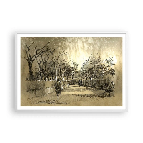 Poster in einem weißen Rahmen - Ein Moment mit einer Feder angehalten - 100x70 cm