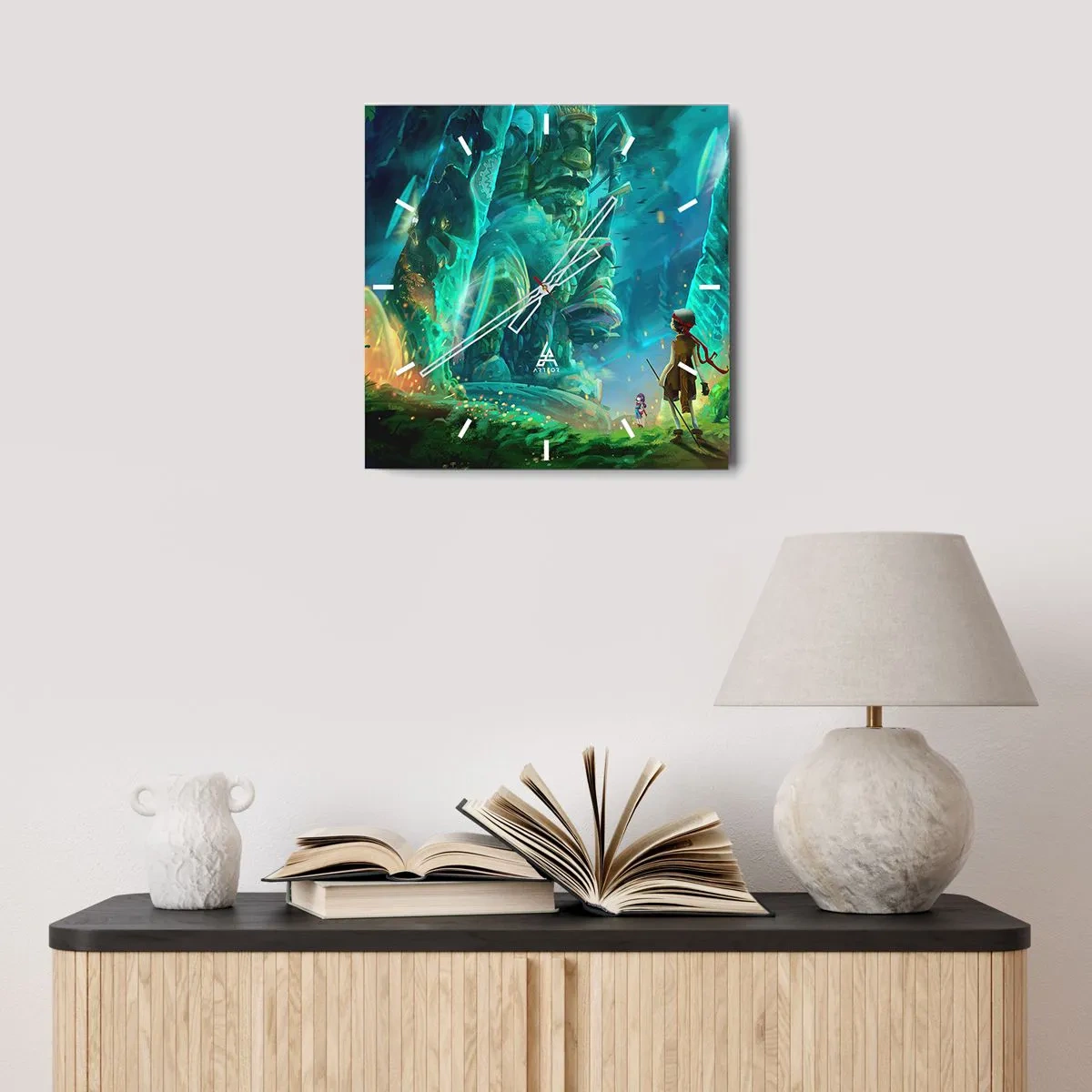 Wanduhr - Glasuhr - Zauberwald mit Entdeckercharakter - 30x30cm - Aus dem großen Märchenbuch - Moderne Wanddekoration für Wohnzimmer und Schlafzimmer ARTTOR