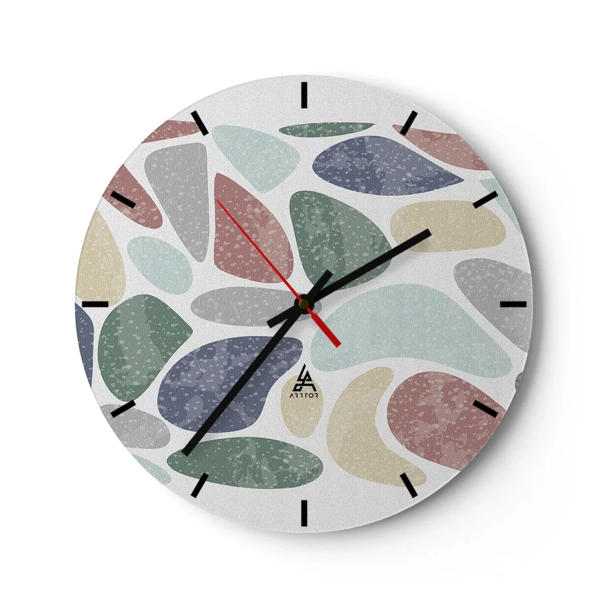 Wanduhr - Glasuhr - Bunte organische Formen auf hellem Hintergrund - 30x30cm - Mosaik aus pulverförmigen Farben - Moderne Wanddekoration für Wohnzimmer, Küche und Schlafzimmer ARTTOR