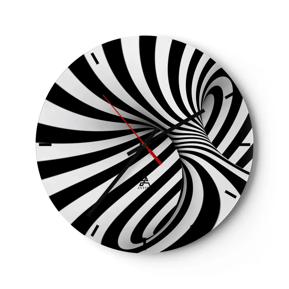 Wanduhr - Glasuhr - Schwarz-weißer abstrakter optischer Tunnel - 30x30cm - Komposition: Tanzraum - Moderne Wanddekoration für Wohnzimmer, Küche und Schlafzimmer ARTTOR