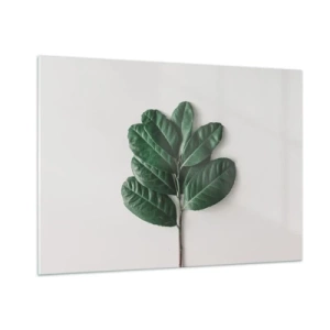 Glasbild - Bild auf glas - Ein Zweig mit grünen Blättern auf hellem Hintergrund - 100x70cm - Eine Zeichnung purer Natur - Moderne Wanddekoration für Wohnzimmer und Schlafzimmer ARTTOR