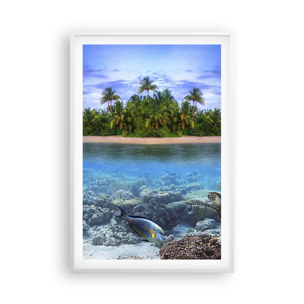 Poster in einem weißen Rahmen - Heavenly Island lädt dich ein - 61x91 cm