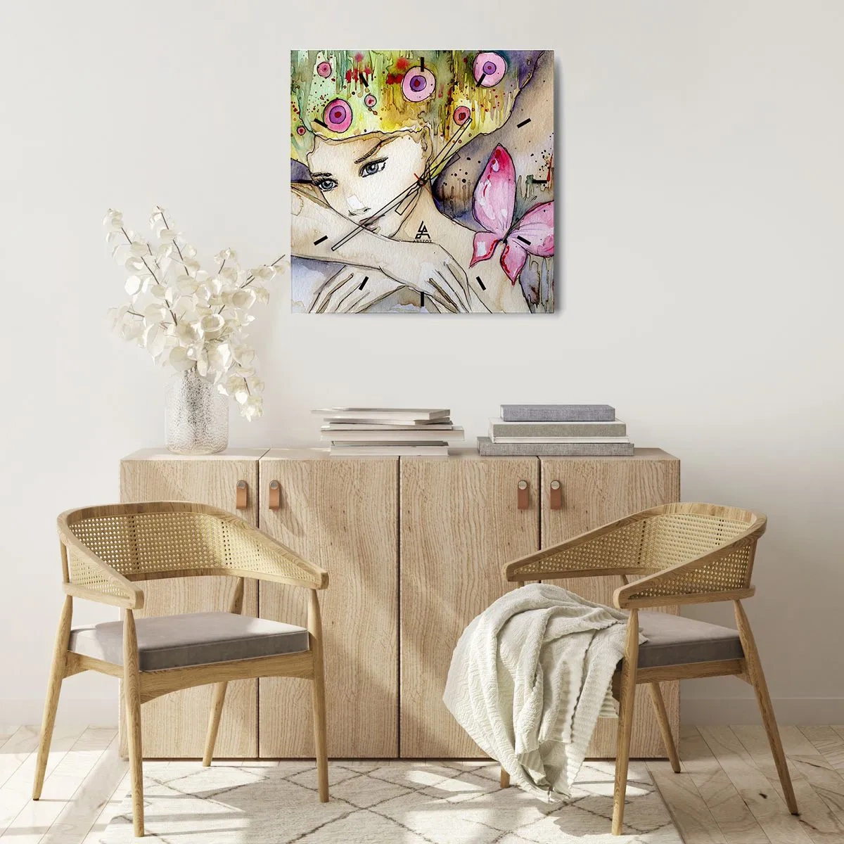 Wanduhr - Glasuhr - Schmetterlingsprinzessin - 30x30 cm